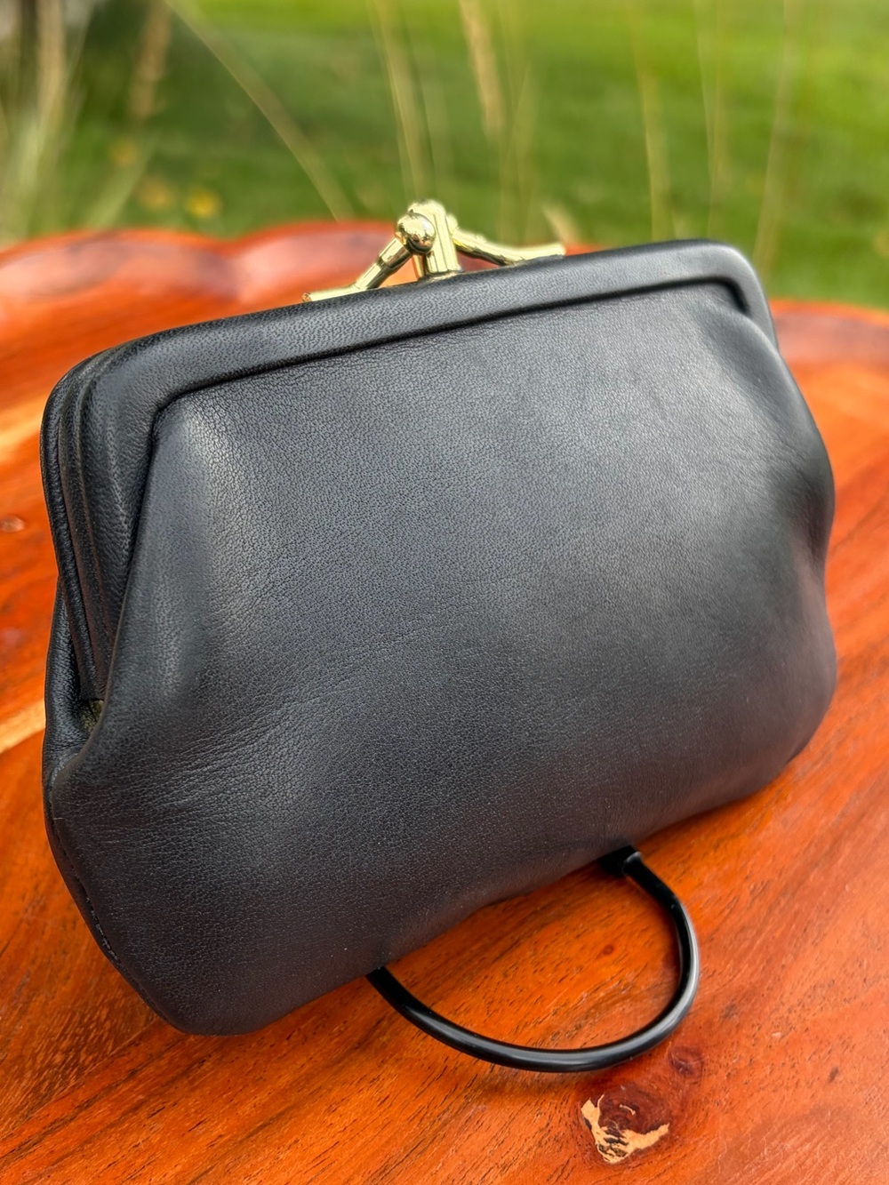 Vintage COACH Double Kiss-lock Purse “Watermelon” Black Red Leather 7180 - Picture 16 of 17